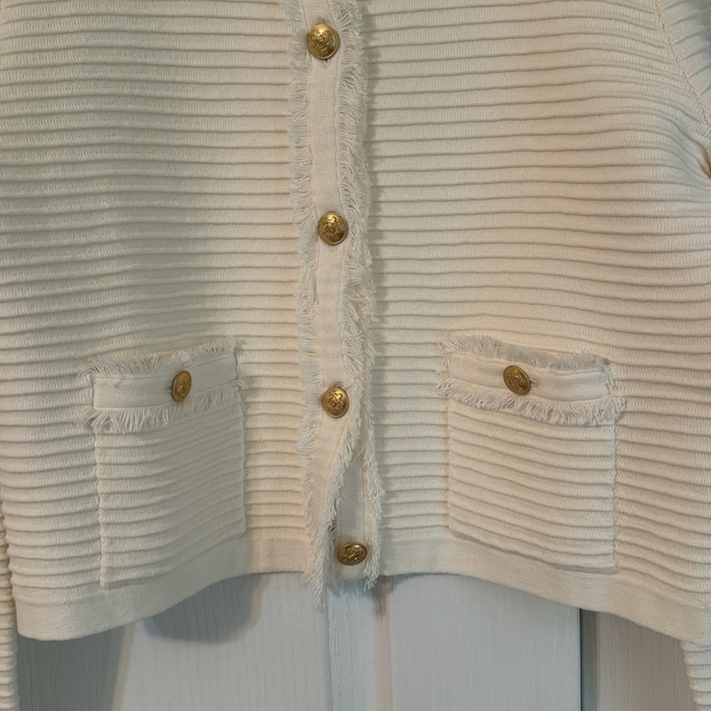 J. Crew Cream Ribbed Cardigan - Picture 8 of 9